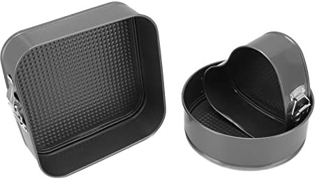 GEERYZHE Backformen-Set, Käsekuchenform, Springform mit Springform-Schnalle, 3-teiliges Kuchenformen-Set, Backform aus Kohlenstoffstahl, Rundes, Herzförmiges, Quadratisches Backformen-Set