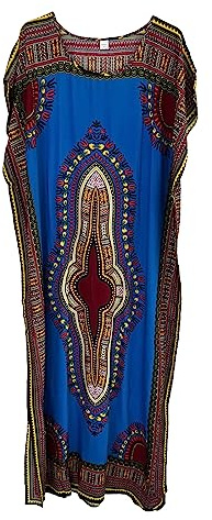KIRAN FASHION Ny lång lång maxiklänning i bomull sommar dashiki afrikansk strandöverdrag en storlek, BLÅ, en storlek