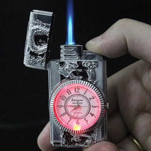 Silver Eagle Brand Headed Quartz Watch with LED Lighter, Windproof Refillable Butane Torch for Indoor and Outdoor Use
