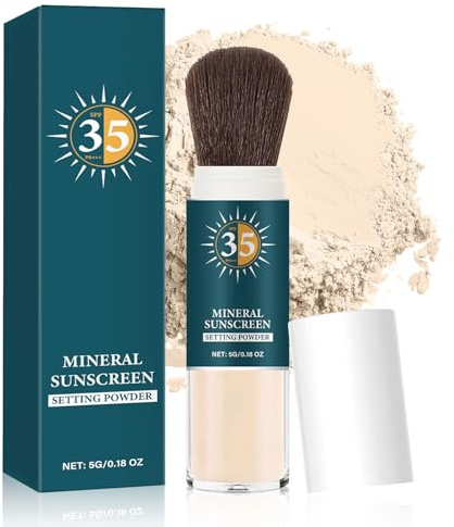 Polvo de ajuste de protección solar mineral, control de aceite SPF 35, maquillaje en polvo de larga duración, acabado mate, poros invisibles y sedosos, polvos de fijación sueltos adecuados para todo