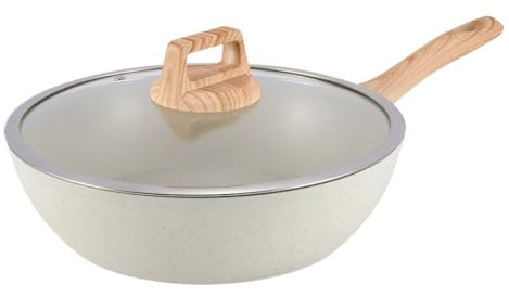 TS TAC-SKY Sartén Antiadherente De 28 Cm Con Tapa - Ideal For Saltear Y Freír En Sartén, Compatible Con Cocinas De Inducción Y Gas(White)