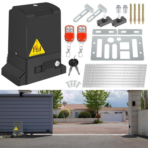 Peviasot Juego de accionamiento para puerta corredera, 370 W, 800 kg, accionamiento para puerta de garaje de 12 m, con 2 mandos a distancia, llave de desbloqueo y para Hotelbis, fábrica, color negro