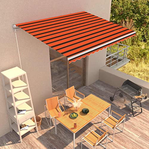 Mokuyary Infällbar markis handdriven 400 x 300 cm orange och brun, klämmarkis med handvev, balkongmarkis höjdjusterbar solskydd för balkong terrass trädgård veranda