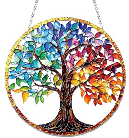 BSITSSS Acchiappasole in Acrilico Colorato, Albero Colorato Decorazione Appendere Alla Finestra, Acchiappa Sole Suncatcher Ornamento per Finestre Soggiorni Balconi Giardini Interni ed Esterni