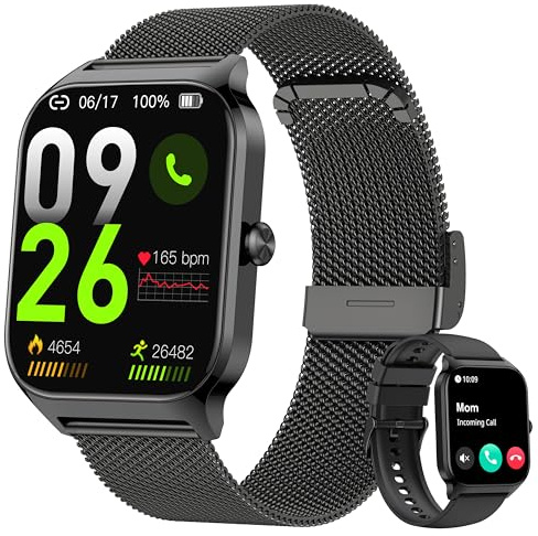 Popglory Smartwatch mit Telefonfunktion Herren Damen, 1,85 HD-Bildschirm Fitnessuhr, Blutdruckmessung Herzfrequenz SpO2 Druck Schlaf Menstruation, 100 + Sportmodi, Weltuhr Rechner Wetter, Android iOS