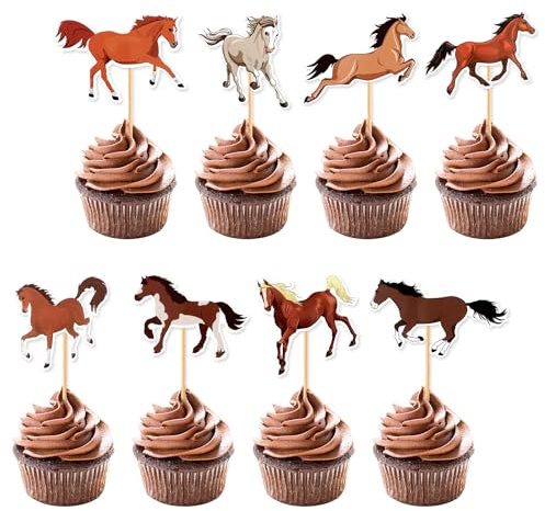 SHENLIU 16 stycken hästar födelsedagsdekoration tårta topper, cupcake-plockningar med djurmotiv, tårttoppare hästar dekoration födelsedag, tårta dekoration för hästkapplöpning fester, ridsport