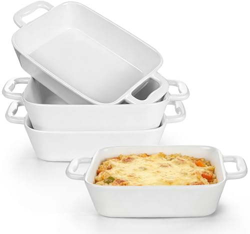 Set di 4 mini pirofile rettangolari in ceramica, per lasagne, porzioni singole, piccola teglia con manici, adatta al forno e lavabile in lavastoviglie