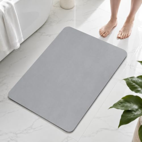 xiaozhifu Alfombra Diatomita Baño 50×80, Alfombra Baño Diatomita | Secado RáPido Alfombrilla Baño Diatomita Antideslizante, Alfombra Ducha Piedra Diatomita, Alfombrilla de Piedra Gris Claro