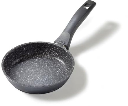 STONELINE® Bratpfanne 16 cm, auch für öl-und fettfreies Braten, kratzfeste Antihaftbeschichtung mit echten Steinpartikeln, Induktionspfanne Kochgeschirr, Aluminium, Grau