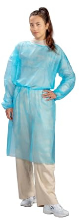 Medi-Inn PP-Besucherkittel | 100 Stück blau | 115 x 137 cm | Schutzkittel mit Gummi-Bündchen zum Binden