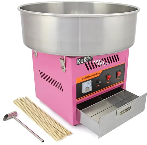 Máquina de Algodón de Azúcar Rosa Profesional de Acero Inoxidable +500 Palitos GRATIS Maquina Eléctrica para Hacer Algodón de Azúcar Cotton Candy Machine Commercial Candy Floss Machine Garantía 2 Años