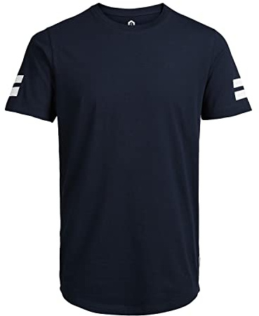 JACK & JONES T-shirt för män randig rund hals T-shirt, Blå (Navy Blazer Passform: reg), L