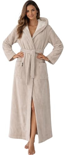 Morgenstern Albornoz Mujer Largo con Capucha beige Talla M Bata de Baño Mujer