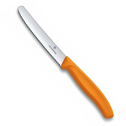 Victorinox VN67836L119 Couteau à Tomates, Acier Inoxydable, Mixte Adulte, Argent/Orange, 11 cm