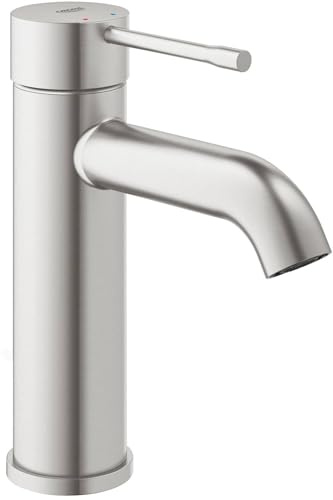 GROHE Essence, Waschtischarmatur, wassersparend (Wasserhahn für das Bad, 17cm hoch, Badarmatur mit langlebiger Oberfläche, einfache Installation am Waschbecken), edelstahl, 23590DC1