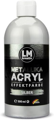 LM Metallika 500 ml Silber - Acrylfarbe für Metallic Metall-Glanz, Effekt-Farbe Bastel-Farbe, Deko-Farbe metallisch glänzend