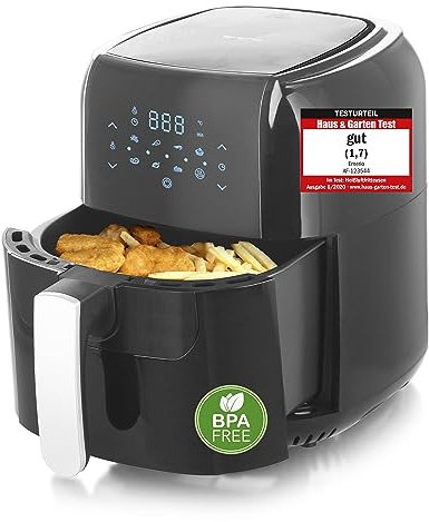 Emerio Heißluftfritteuse, Airfryer, Smart Fryer, DIGITAL, Frittieren ohne Öl, leicht zu reinigen, 5.5 Liter Volumen, 1400 Watt, BPA frei, AF-123544, 5.5 liters, Schwarz