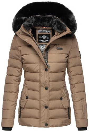 Navahoo Damen warme Winter Steppjacke mit abnehmbarer Kunstfell-Kapuze Milianaa Taupe Gr. M