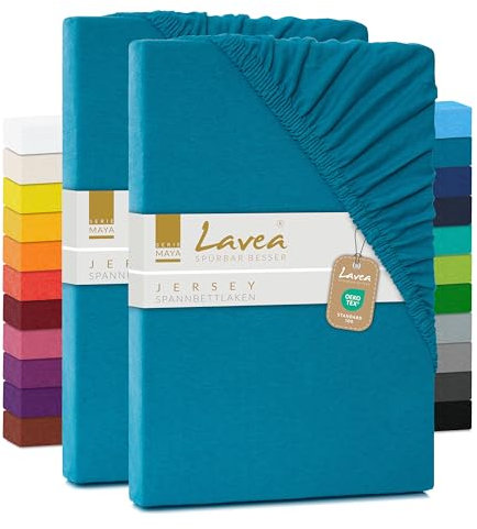 2er Set Spannbettlaken - Serie Maya Doppelpack Spannbetttuch für Matratzen bis 20cm - 120x200cm, Aquamarin, 100% Baumwolle, hochwertige Verarbeitung, mit Gummizug