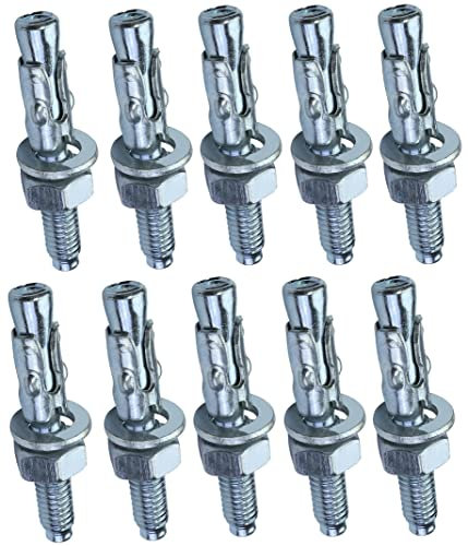 AERZETIX - C53998 - Satz von 10 Bolzen ankerschraube bolzenanker langes gewinde spreizdübel - M6x40mm - aus verzinktem stahl - für beton stein vollmaterial