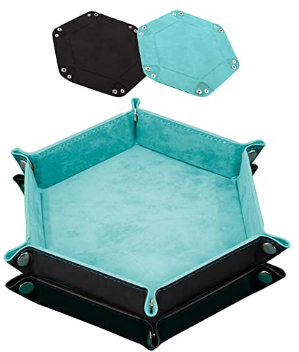 SIQUK 2 Pezzi Tavola per Dadi 2 Colori - Vassoio PU e Velluto per DND RPG (Azzurro, Nero)