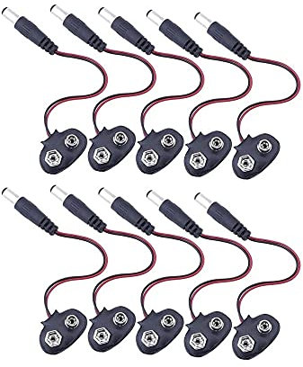 Fasizi 10 Pezzi 9V connettore Batteria Clip Cavo con 2,1 x 5.5 mm Spina di Alimentazione DC Maschio Tipo T per Arduino