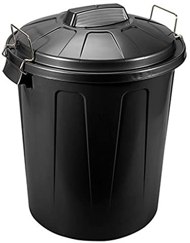 Acan Tradineur - Cubo de basura con tapa y asas metálicas, contenedor de residuos de plástico, papelera, reciclaje, industrial, fabricado en España (Negro, 51 litros)