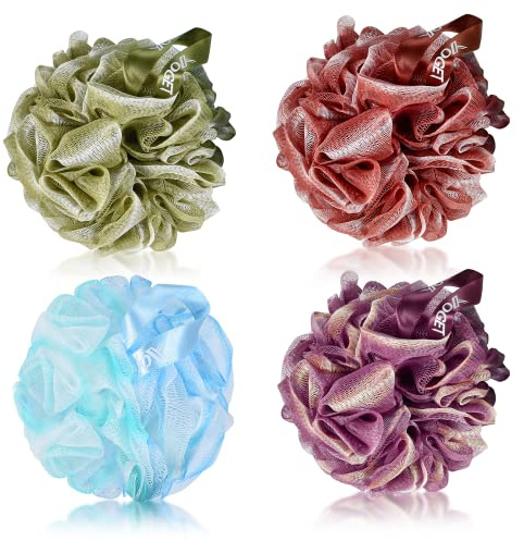 Yoget Bath Loofah Sponge, 4 Color 60G Loofah Exfoliating Body Scrubber, Exfoliate, Cleanse, Soothe Skin