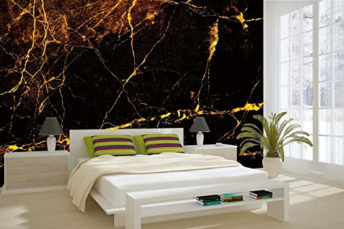 DIMEX LINE Non-Woven Photo Wallpaper Black and Golden Marble 375 x 250 cm - Non-Woven Wallpaper, wall Mural, wall Art - Wallpaper for Living Room, Bedroom, Office, Kitchen
