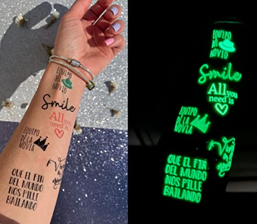 Uvimark - 30 Tatuajes Temporales Fluorescentes Boda, Diseños Variados