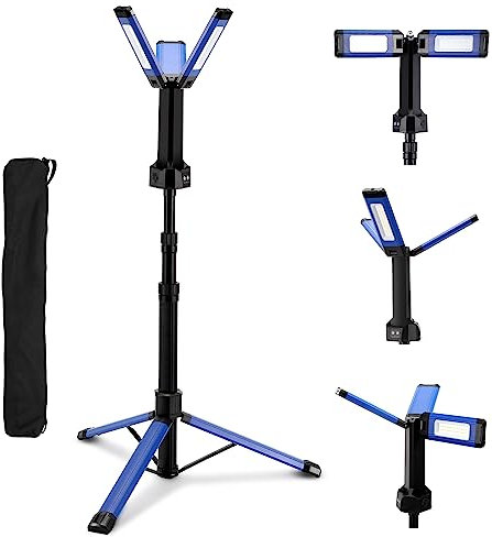 Tubiaz Baustrahler LED mit Stativ, Kabellose Arbeitsleuchte Wiederaufladbare Arbeitslicht mit Dreifache Lichtköpfe Drehbar, 8000mAh Batterie, 700-2200LM 4000/6500K, Höhenverstellbar bis 130cm