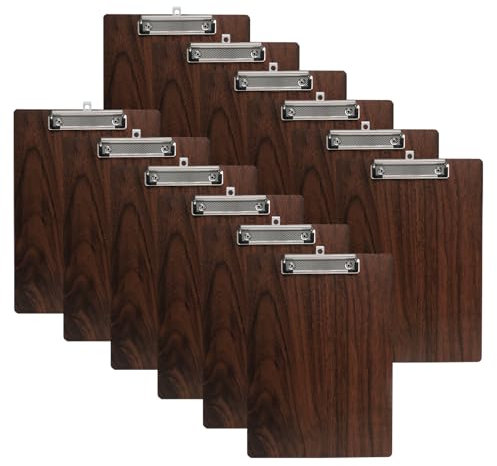 GUOKOFF Klemmbrett Holz A4, Zwischenablage Schreibblock, 12er Hartplatten Klemmbrett A4 mit Gummierter Metalklemme, Schreibbrett Pad Halter Clipboard DIN A4