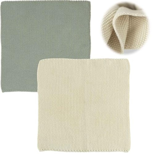LS-LebenStil Vintage Spüllappen 25cm Latte Cream Mynte Gestrickt 100% Baumwolle Oeko-TEX 100 waschbar Putzlappen Reinigungstuch Geschirrtücher Spültuch Fusselfrei