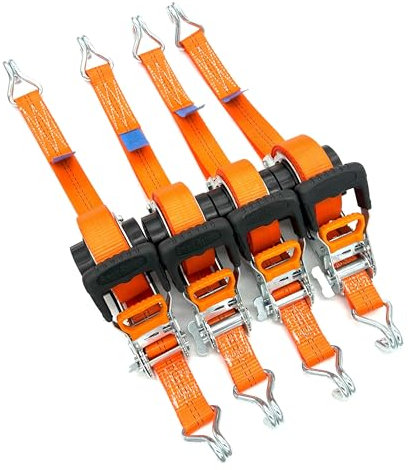 Automatik Zurrgurt Spanngurt mit Spitzhaken 5,0m x 35 mm 1000/2000 daN, 4er Set, Orange, für PKW und Anhänger