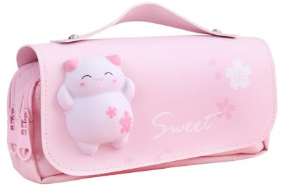Astuccio Portamatite,Portapenne Kawaii Portamatite con 3 Scomparti Astuccio Portamatite Grande Capacità con Gattini Carini Cancelleria Tela Porta Penne per Scuola Ufficio