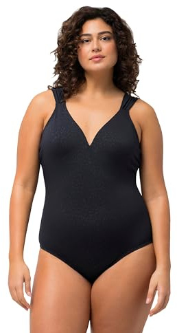 Ulla Popken Costume da Bagno con Jacquard Leopardato, Coppe morbide e Profonda Scollatura sul Retro Blu Notte Scuro 42 795671130-42