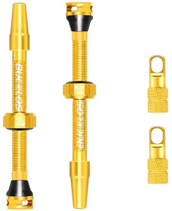 BUCKLOS Tubeless Presta Valve Stem 40/44/55/60/65/80/100 mm, Valve Stem Kit with Valve Core Removal Tool for Road Bike/Mountain Bike/MTB, Fit Most Bicycle Rims, Super Light Durable Aluminum Stem Gold