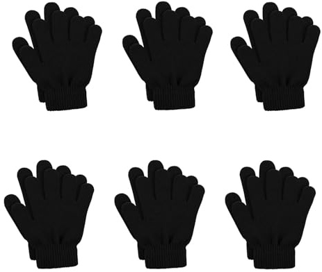 ONEREED 6 Pairs Winter Magic Gloves Kids Stretchy Unisex Black Gloves Toddler Boys Girls Children Magic Knit Gloves