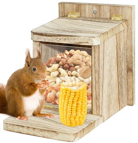 MeyRolizn Eichhörnchen Futterhaus wetterfes,Futterstation Eichhörnchen Kobel Haus aus verschraubtem Holz Belüftungssystem für trockenes Eichhörnchenfutter Stabil und Sicher (A)
