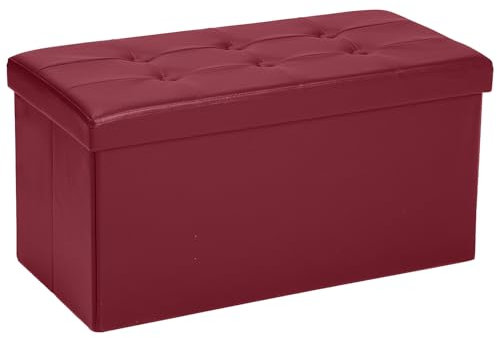 COSYLAND Sittpall med förvaringsutrymme, vikbar sittbänk, sittkista av konstläder, vadderad sittkub fotpall förvaringslåda med lock, för vardagsrum sovrum, 76 x 38 x 38 cm (mörkröd)