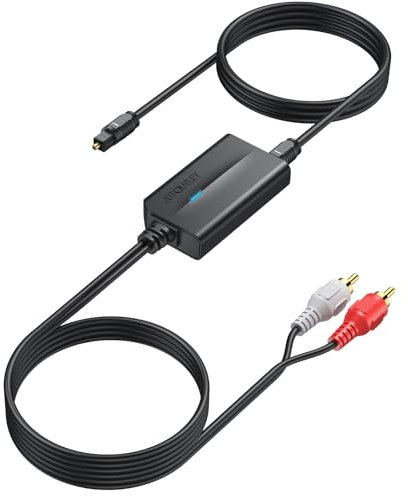 AUTOUTLET AD Wandler, Analog zu Digital Audio Konverter Analog Digital Wandler RCA zu SPDIF Toslink Konverter Adapter mit 1,1M RCA Männlich+1M Optischem Kabel für Plattenspieler CD-Spieler