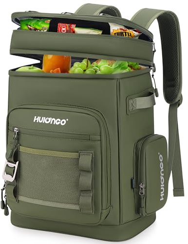 Hulongo Large Waterproof Insulated Cooler Backpack for Men & Women, Leak Proof Cooler Backpack for Camping, Beach, Fishing, Picnic, Travel, Outdoor, 30L, 48Cans, Green