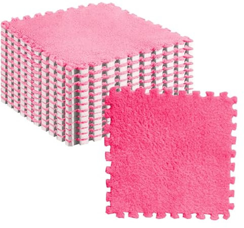 10 Stück Plüsch-Puzzle-Bodenschaummattenfliesen, Flauschige, Schneidbare, rutschfeste, Ineinandergreifende Teppichfliesen (Rosenrot)