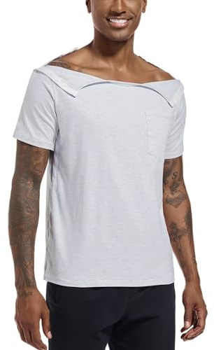 Landofgenie T-Shirt De Sport Homme Femme - Chemise Après Épaule avec Boutons-Pression, Manches Courtes, Gris L