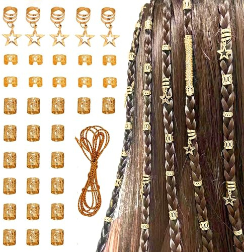 CHENNAN 36 Pièces Bijoux Spirales Pour Cheveux Style Viking, DIY Perruque Sale Tresse Bijoux Accessoires, Perles en Spirale Dreadlocks Réglables, Perles Dreadlocks en Métal pour Hommes, Femmes (Or)