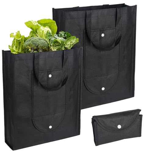 YYTECH Borsa per la Spesa Portatile, 2 Pezzi Bag Borsa della Spesa Riutilizzabile Borsa Spesas Pieghevole Grande Nera, tasca anteriore, Lavabile Impermeabilizzazione Perfetto per Shopping, Viaggi