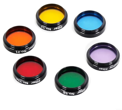 Teleskopfilter-Set, 6 Stück, 3,2 cm Nebelfilter mit Aufbewahrungsbox für astronomische Beobachtung, Planetenfotografie, Gelb, Orange, Rot, Grün, Blau, Lila