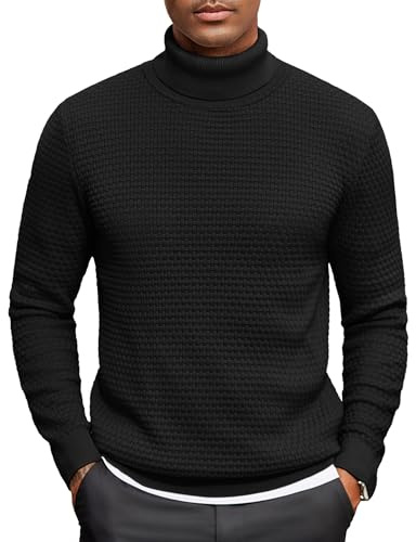 COOFANDY Pull à Col Roulé pour Homme Sweater Tricoté d'hiver Pull-Chemise à Col Roulé en Maille Fine Pulli