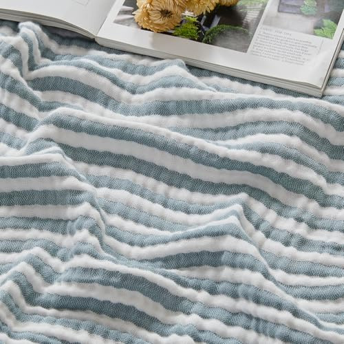 EMME Musselin Decke 100% Baumwolle 127x177 Gestreift Teal Tagesdecke