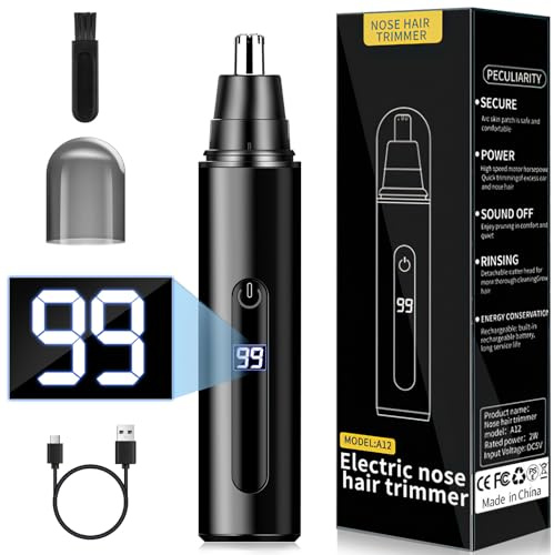 Cortapelos Nariz, Recortador Pelos nariz y oreja USB Recargable, LCD Display, IPX7 Nose Hair Trimmer para Cortar el Vello de la Nariz y Orejas para Hombres y Mujeres